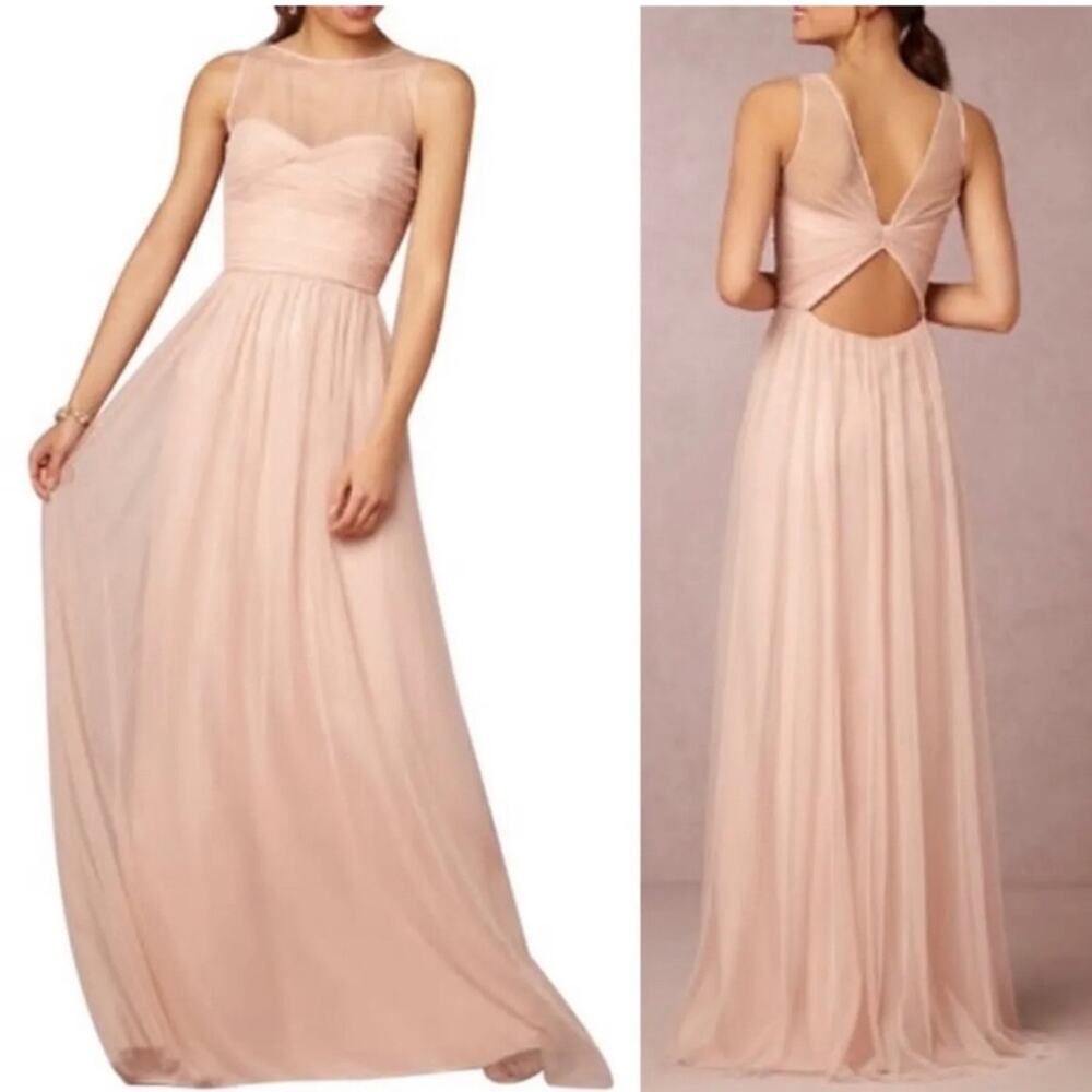 Amsale Blush Pink Chiffon Illusion Yoke Evening Gown